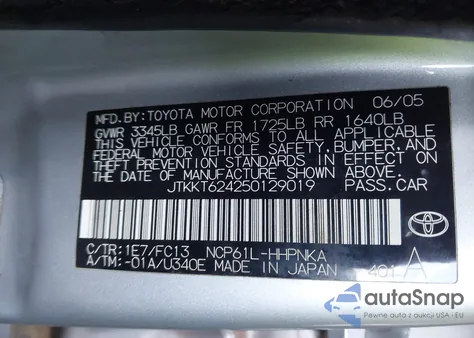 2005 Scion Xa from USA, damaged, VIN JTKKT624250129019